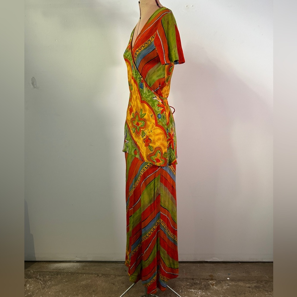 Carole Little Vintage 1990s Red Yellow and Green Maxi Skirt Set Size 4 - Picture 5 of 14